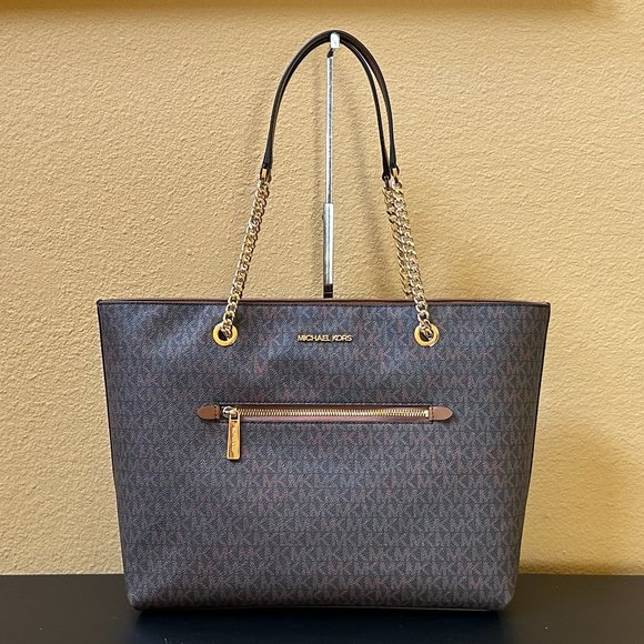 Michael Kors Jet Set Large Front Pocket Tote Bag + Double Zip Wallet MK Brown - Picture 3 of 16